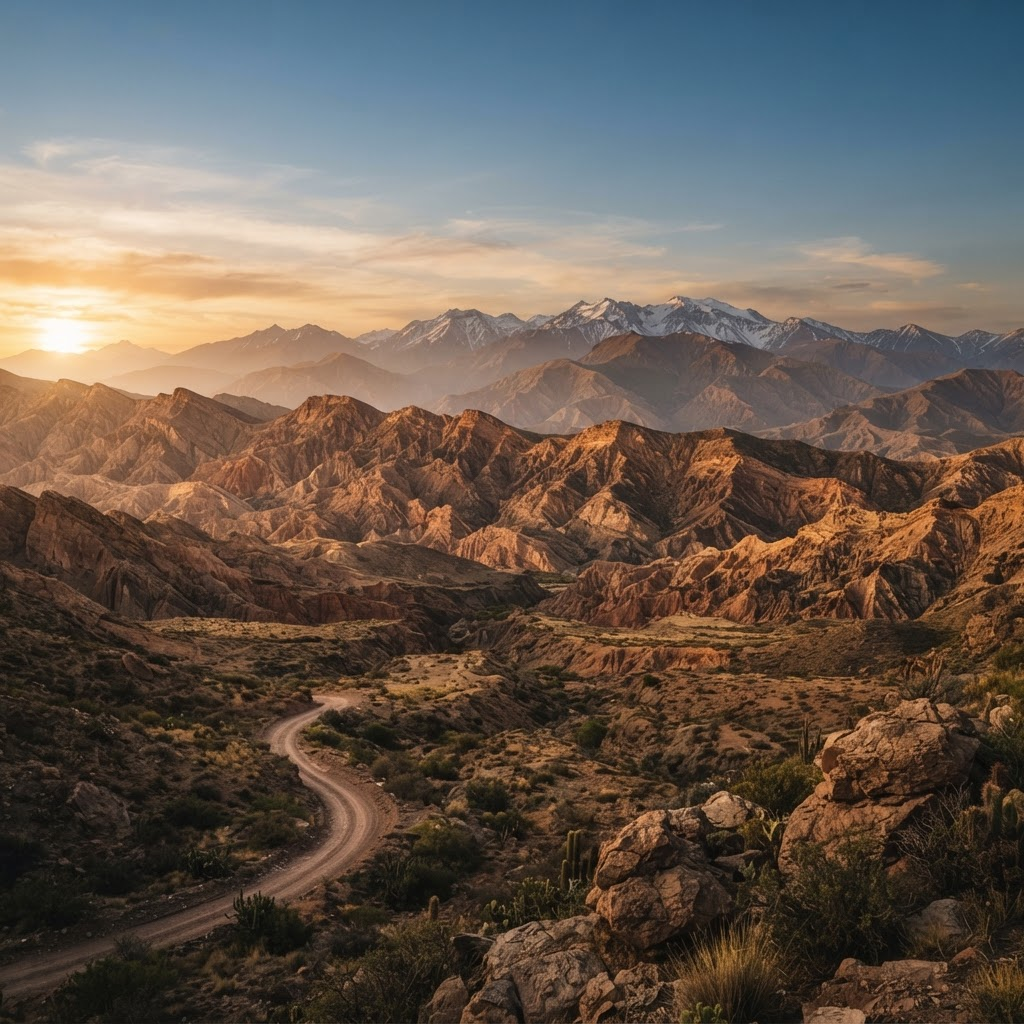 Paisaje montañoso del patrimonio natural de Tudcum al atardecer